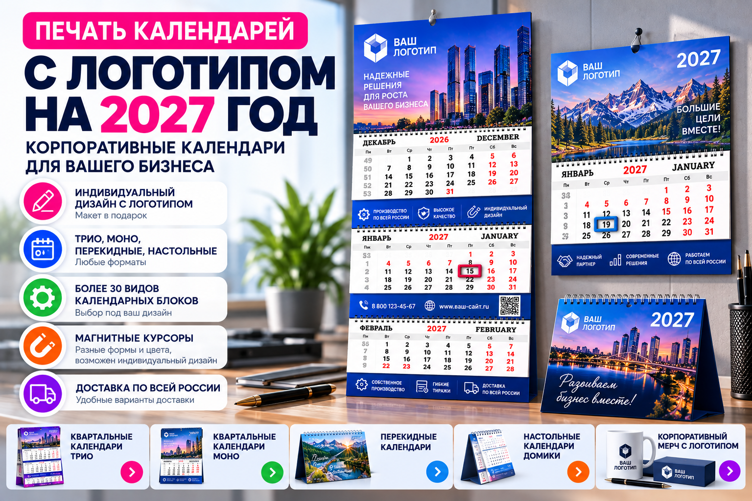 Печать календарей с логотипом на 2027 год — открыт прием корпоративных заказов